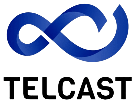 A green background with the telcast logo in black.